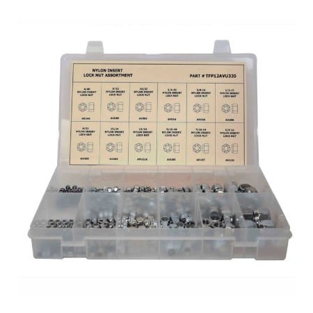 Titan Fasteners 335 Piece Finished Nylon Lock Nut Assortment - No 4 to 5/8" - Grade 2 - Steel - Zinc TFP12AVU335